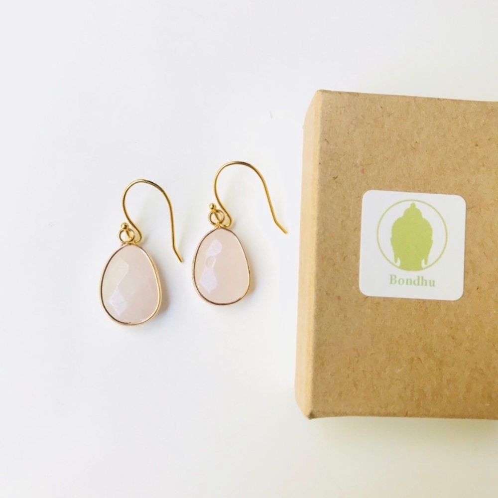 Rose Quartz Gold Drop Earrings